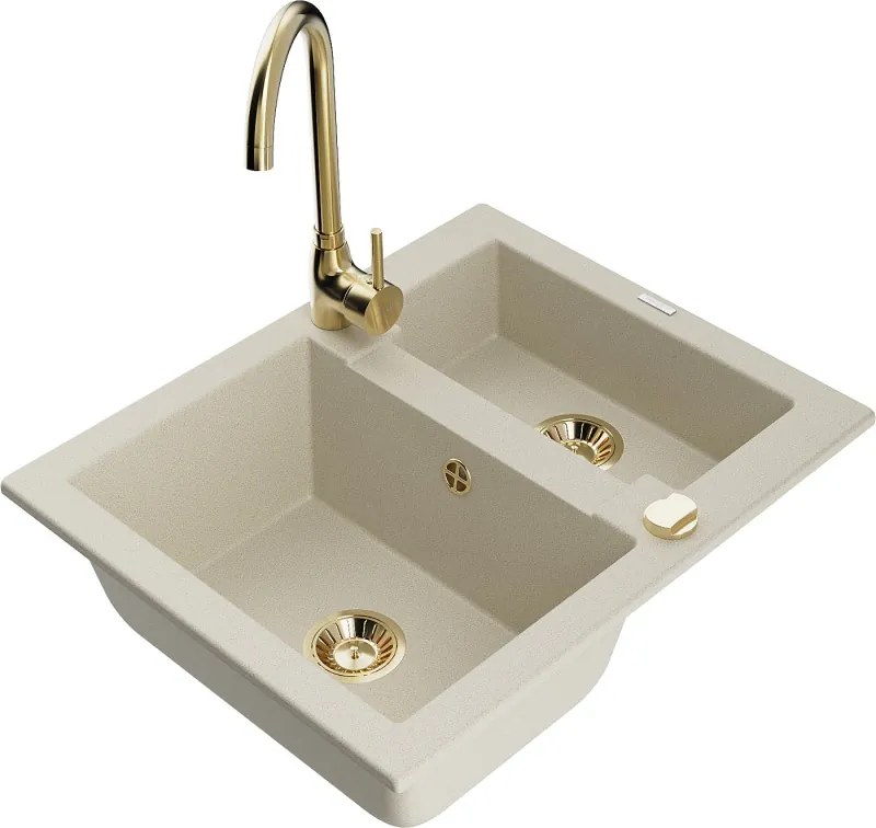 Mexen Carlos chiuvetă de granit cu 1,5 compartiment cu baterie de bucătărie Telma, bej - 6518-69-670200-50