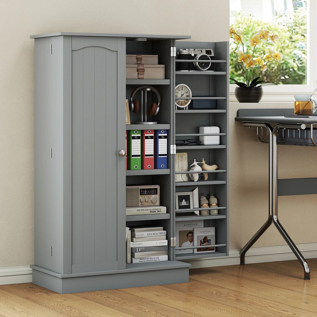 HOMCOM Dulap mobilier de bucătărie cămară cu 2 uși cu 5 rafturi și 12 suporturi pentru condimente - 60 x 30 x 104 cm - gri | Aosom Romania