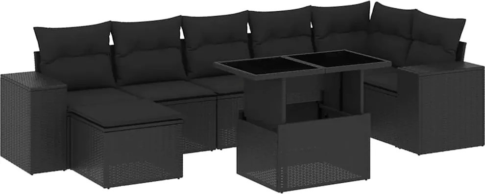vidaXL Set mobilier de grădină cu perne, 8 piese, negru, poliratan