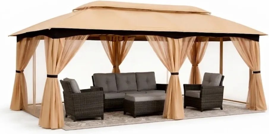 ABCCANOPY Foișor de gradina 305x610 cm, cadru din oțel și plasă de țânțari pentru gazon, curte, grădină, terasă, Kaki