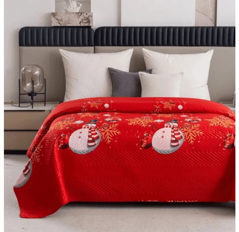 Cuvertura de pat WHITE SNOWMAN, rosu Dimensiune: 220 x 240 cm
