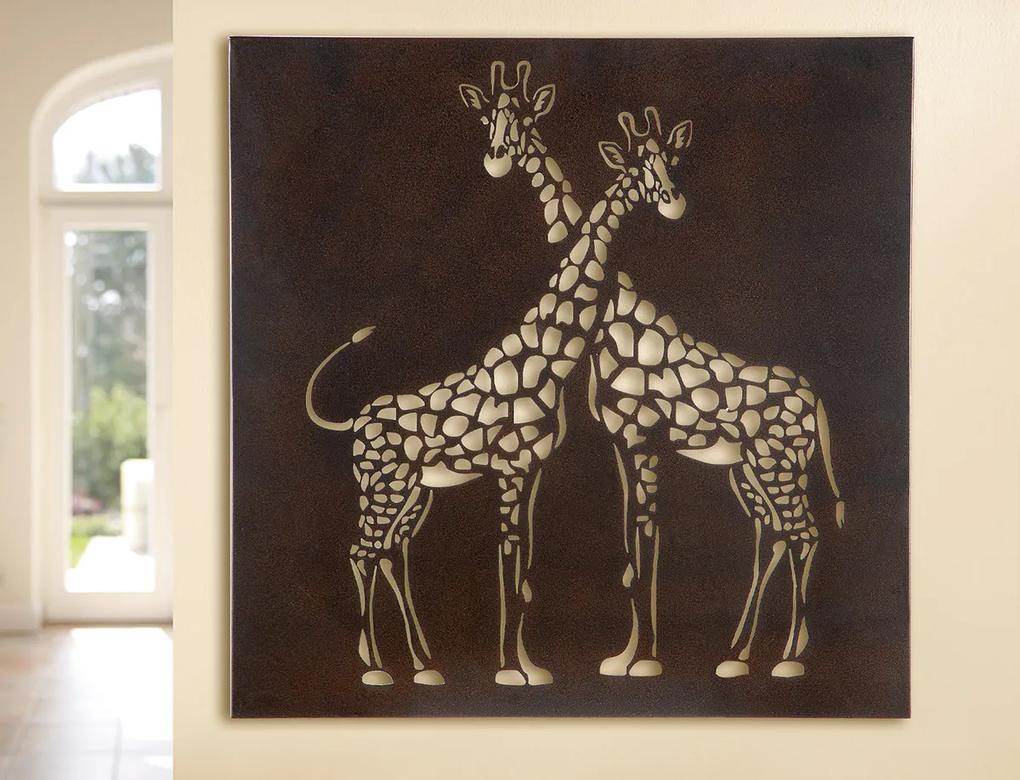 Tablou COUPLE OF GIRAFFE, metal, 60x60 cm