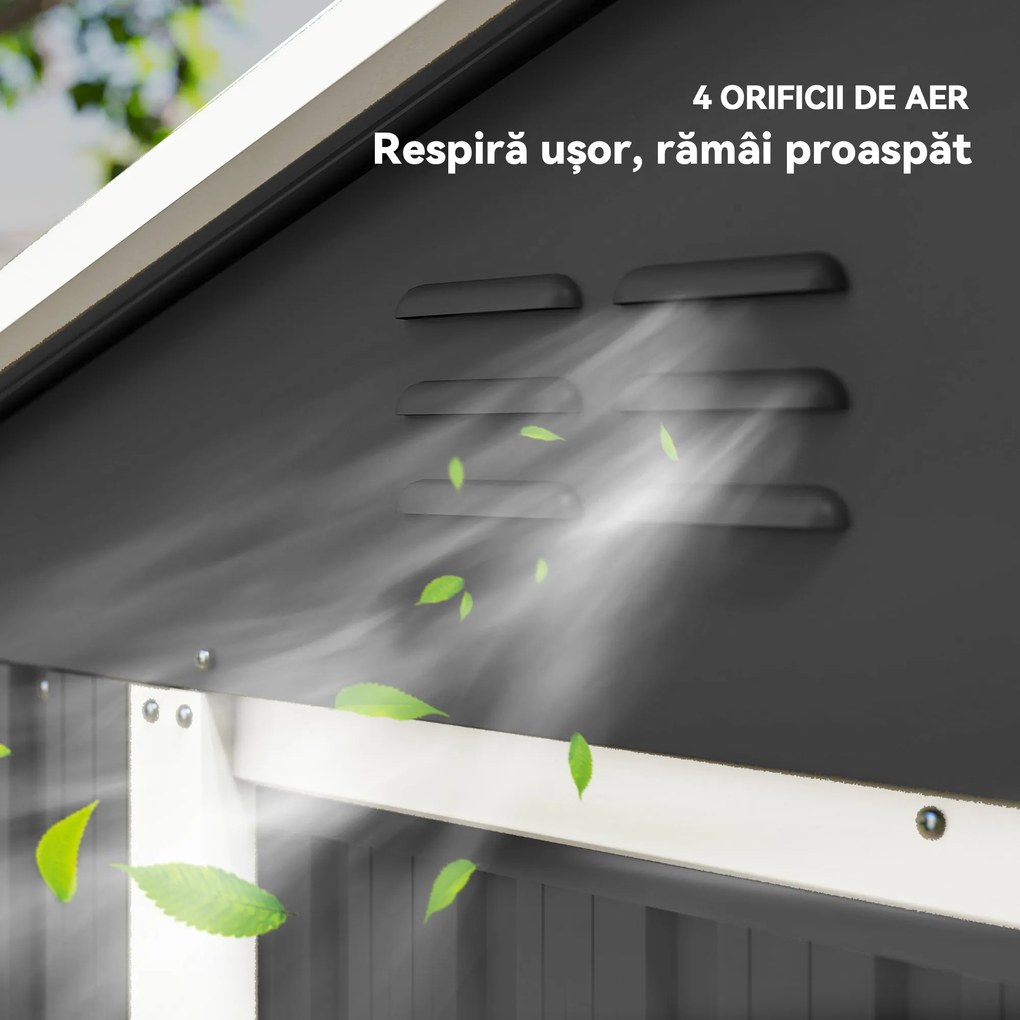 Outsunny Căsuță de Grădină, Magazie pentru Unelte, Oțel, 194x107x191 cm, Gri | Aosom Romania