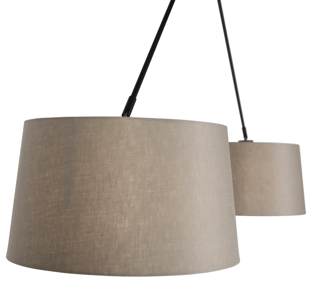 Lampă suspendată neagră cu abajururi din in taupe 35 cm cu 2 lumini - Blitz