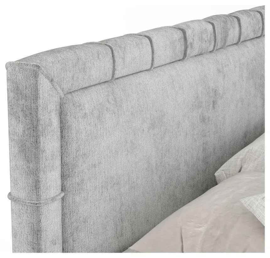 Pat boxspring gri deschis cu spațiu de depozitare 160x200 cm Voyage – Maison de Rêve