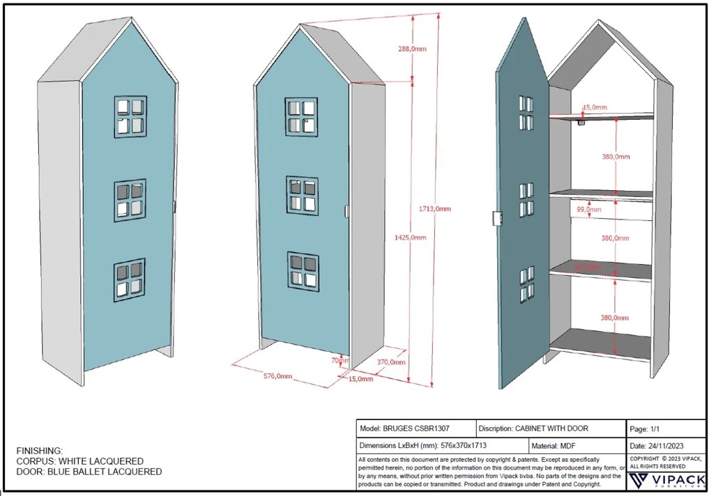 Dulap pentru Copii Căsuță, Albastru, (MDF) – CASAMI – Vipack
