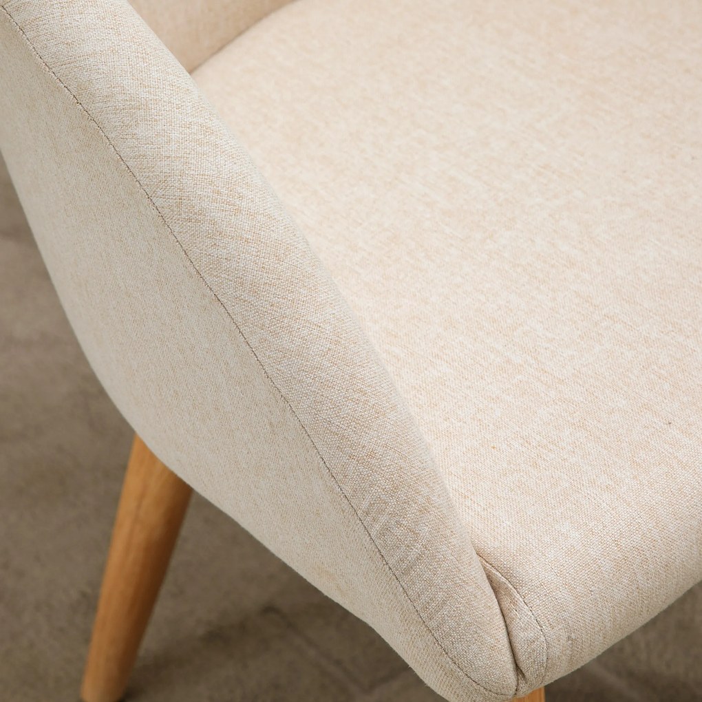 HOMCOM Set de 2 scaune de dining scaun de bucătărie Design scandinav - Picioare inclinate din lemn de cauciuc - Șezut Spătar brațe ergonomice Aspect in Bej | Aosom Romania