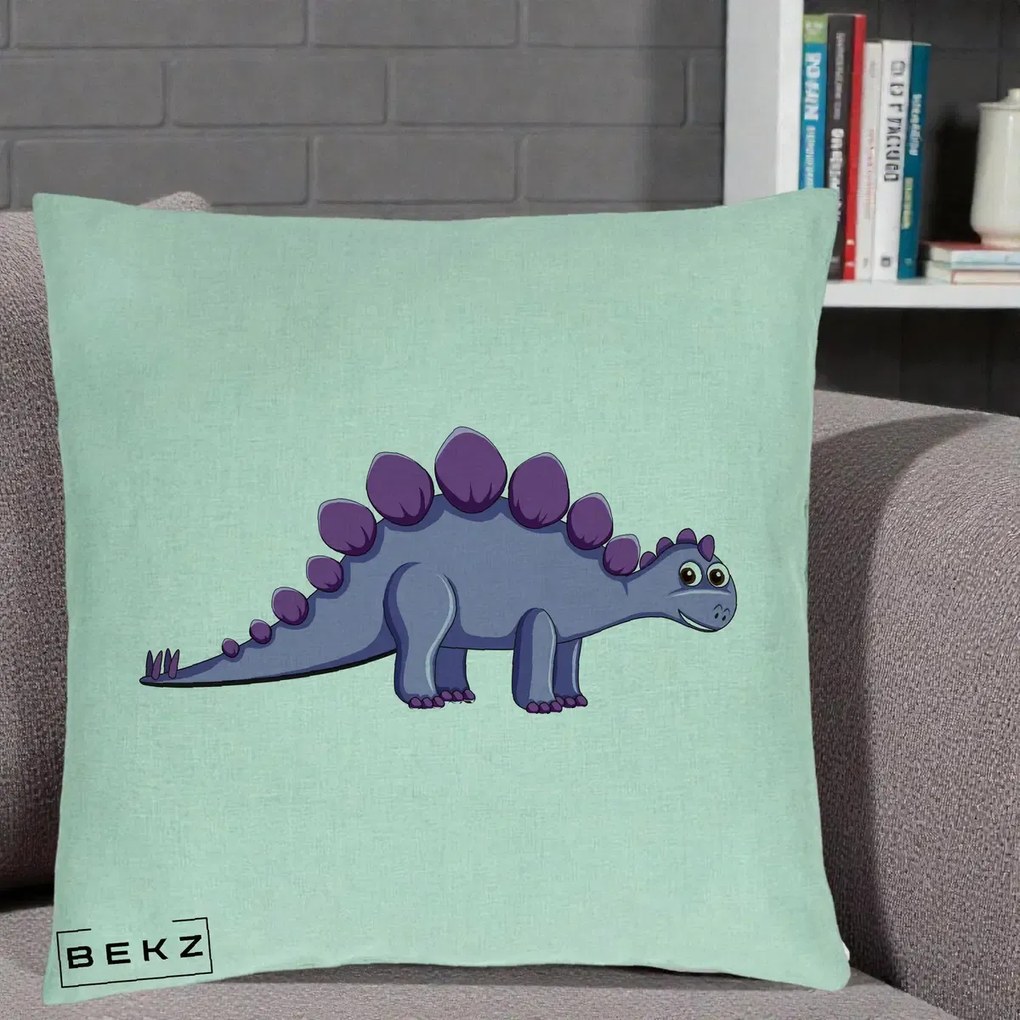 Perna Personalizata Stegozaur Mov, 40x40 cm, Verde Menta, Husa Detasabila, Perna Inclusa, BEKZ®