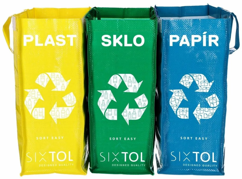 Sixtol Saci pentru sortarea deșeurilor SORT EASY 3SLIM, 18 x 30 x 40 cm, 3 x 22 l, 3 buc.