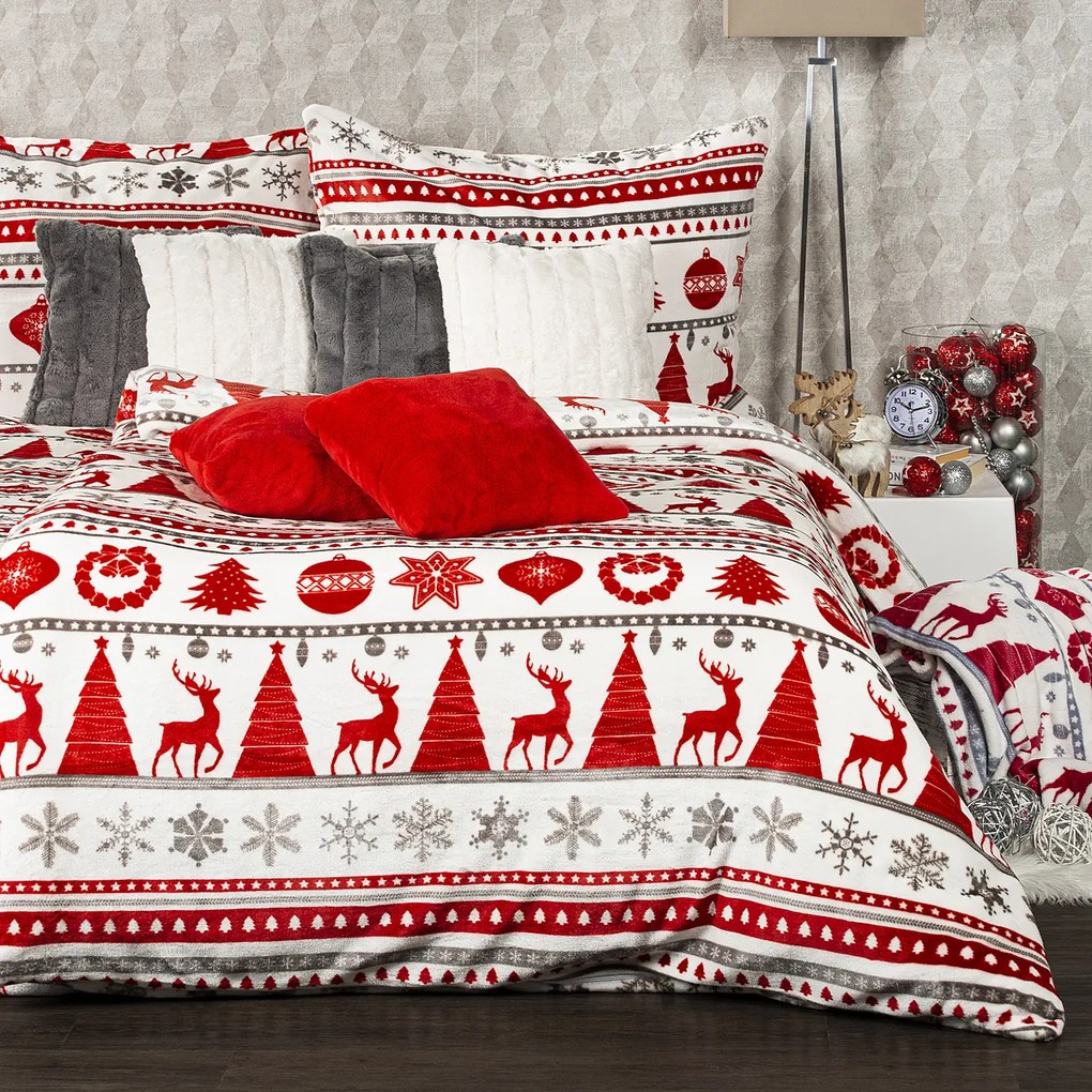 Lenjerie de pat de Crăciun din microflanel 4Home Christmas Time roșu, 160 x 200 cm, 70 x 80 cm, 160 x 200 cm, 70 x 80 cm