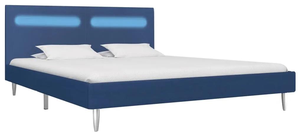 280974 vidaXL Cadru de pat cu LED-uri, albastru, 160x200 cm, material textil