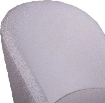 Scaun dining tapițat shabby chic din stofă bouclé și lemn de fag, alb, cu spătar rotunjit învelitor și picioare negre, 80 x 49 x 55 cm, „Amelie”