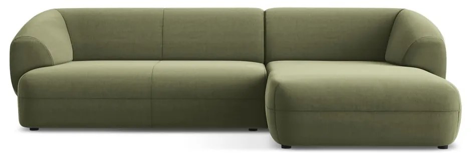 Colțar verde cu tapițerie din catifea (cu colț pe partea dreaptă) Moana – Makamii