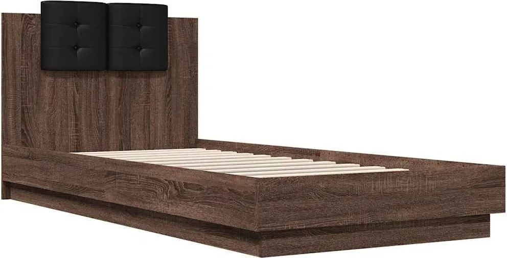 vidaXL Cadru de pat cu tăblie, stejar maro, 90x200 cm, lemn prelucrat