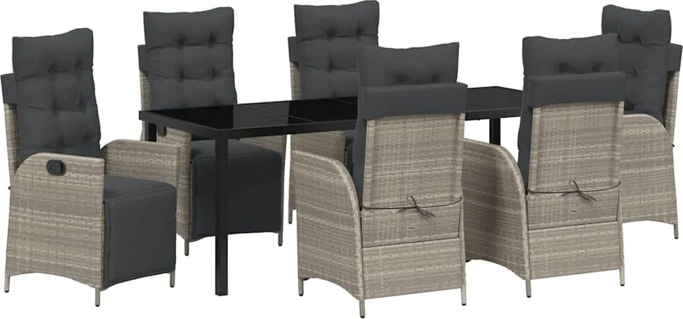 vidaXL Set de masă pentru grădină cu pernă 7 pcs Gri deschis poliratan