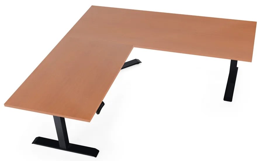 Masa inaltime reglabila OfficeTech Angle, 180 x 200 cm, bază neagră, cireașă