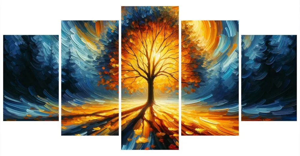 Tablou 5-piese cu arborele vieții strălucitor în nuanțe aprinse