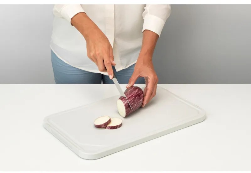 Tocator pentru taiat si servit Brabantia Tasty+ 1003308, 40x25 cm, Antiderapant, Uсor de curатat, Gri deschis