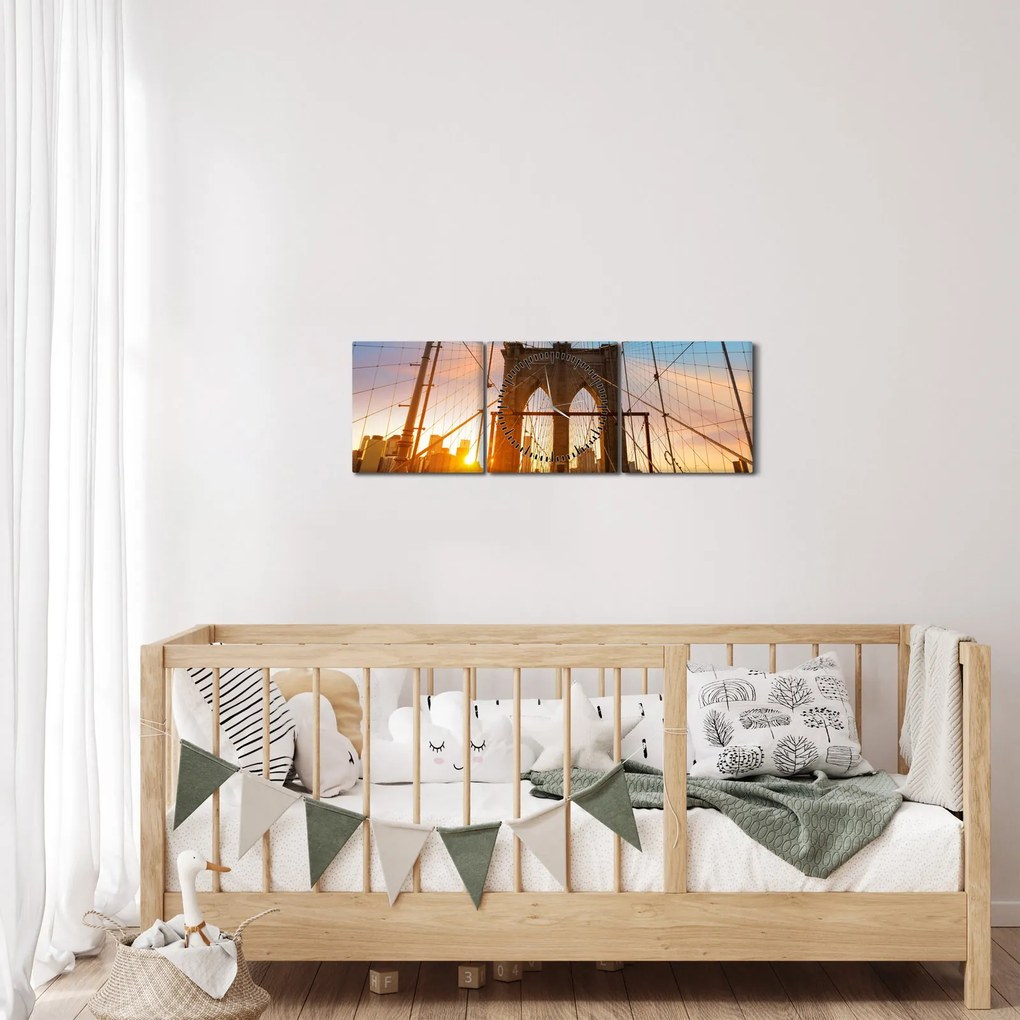 Tablou - Podul Brooklyn, Manhattan, New York (cu ceas) (90x30 cm)