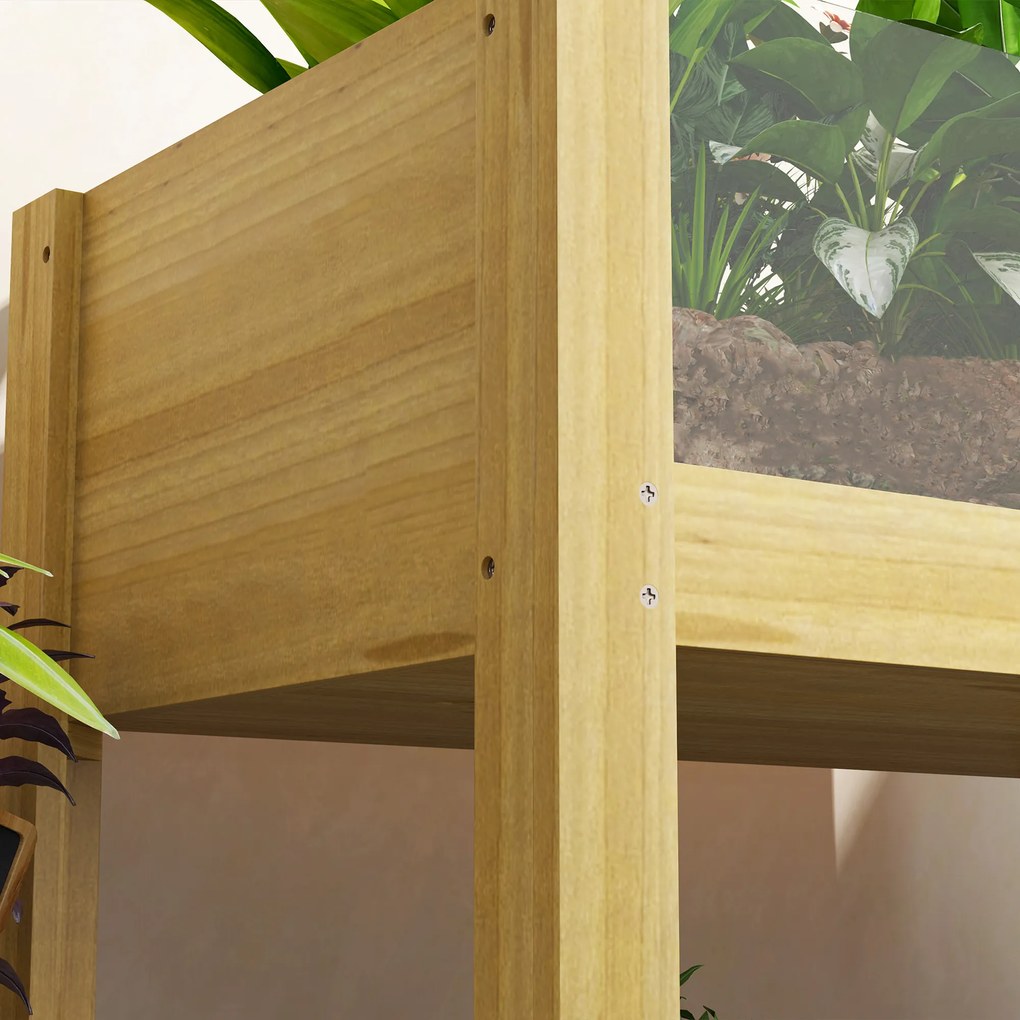 Outsunny Jardinière pe picioare, grădină înaltă cu panouri acrilice și găuri de drenaj, 75 x 46 x 60,5 cm, natural | Aosom Romania