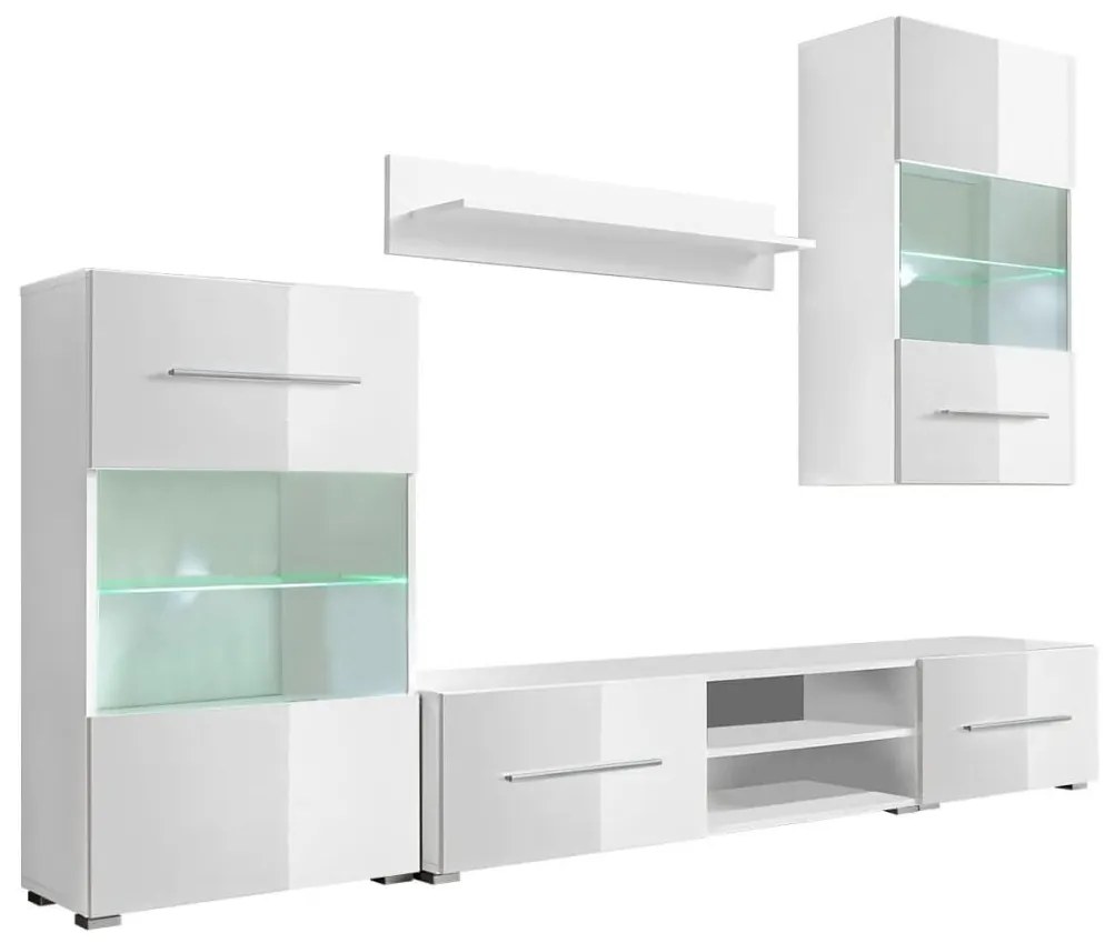 243863 vidaXL Set mobilier comodă TV de perete, 5 piese, iluminare LED, alb