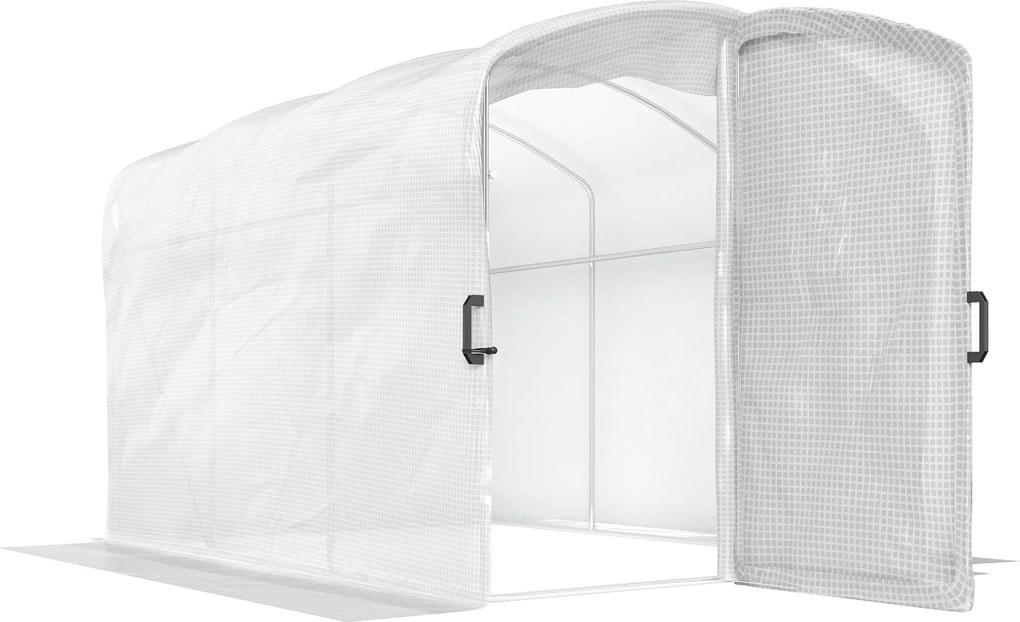 Outsunny Seră tunel de grădină 6m², seră tunel 300x200x195cm folie PE 220 g/m² margini prelungite 50 cm cu ușă alb | Aosom Romania