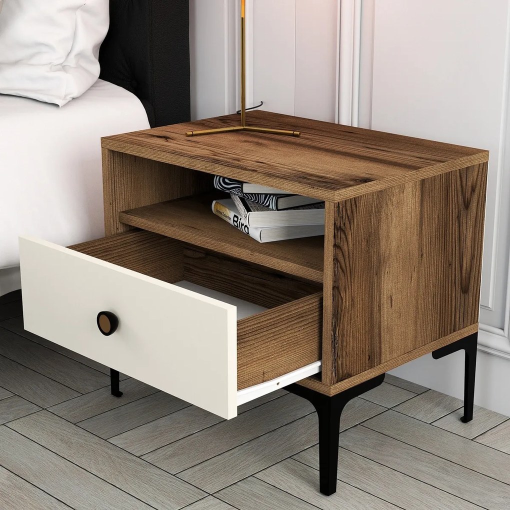 Noptiera Lizbon Walnut Cream