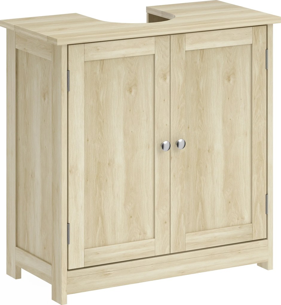 Kleankin Dulap Sub Chiuvetă cu 2 Uși și Raft Reglabil, Dulap de Baie Spațios cu Decupaj în Formă de U, 60x30x60 cm, Alb | Aosom Romania