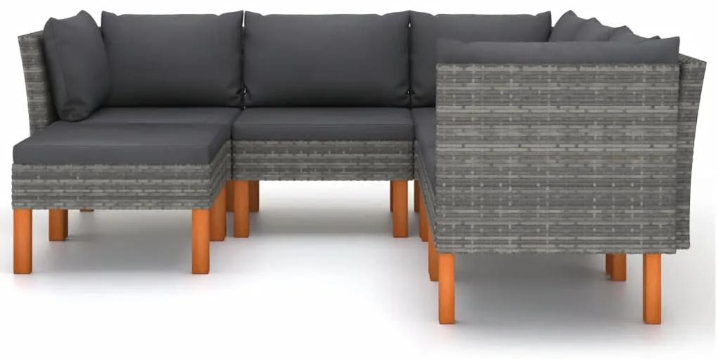 Set mobilier de gradina cu perne, 6 piese, gri, poliratan Gri, 3x colt + 2x mijloc + suport pentru picioare, 6