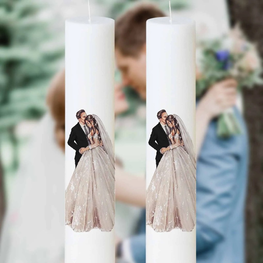 Set 2 Lumanari Nunta Mire si Mireasa imbratisati negru 5,5 cm, 40 cm