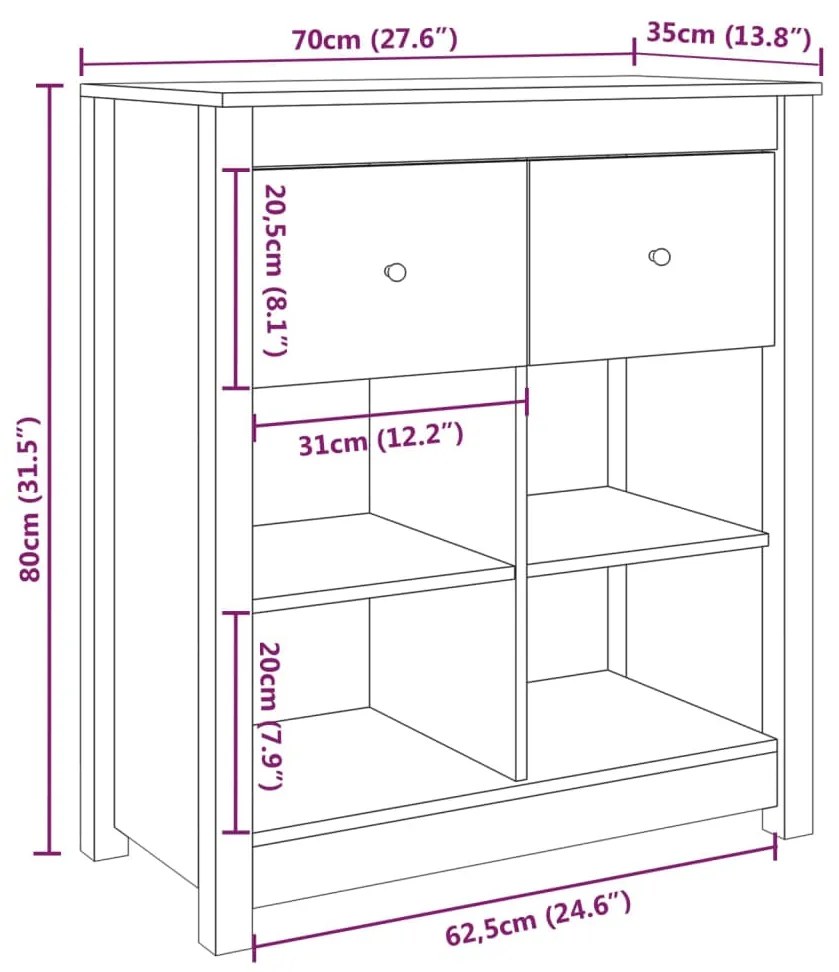 Servanta, maro miere, 70x35x80 cm, lemn masiv de pin 1, maro miere