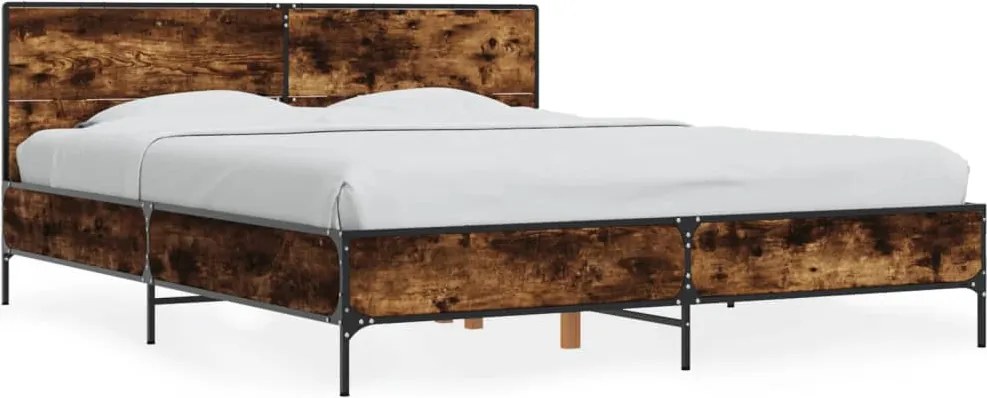 vidaXL Cadru de pat, stejar fumuriu 150x200 cm lemn prelucrat și metal