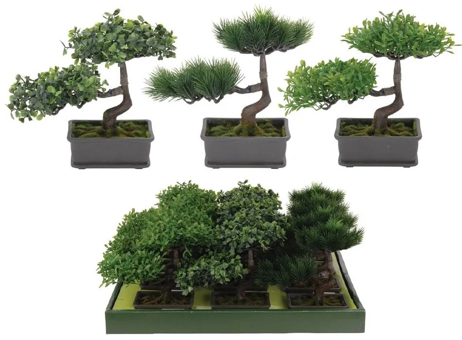 Planta decor bonsai, 24x19x23 cm, verde/gri/maro, disponibila in 3 variante