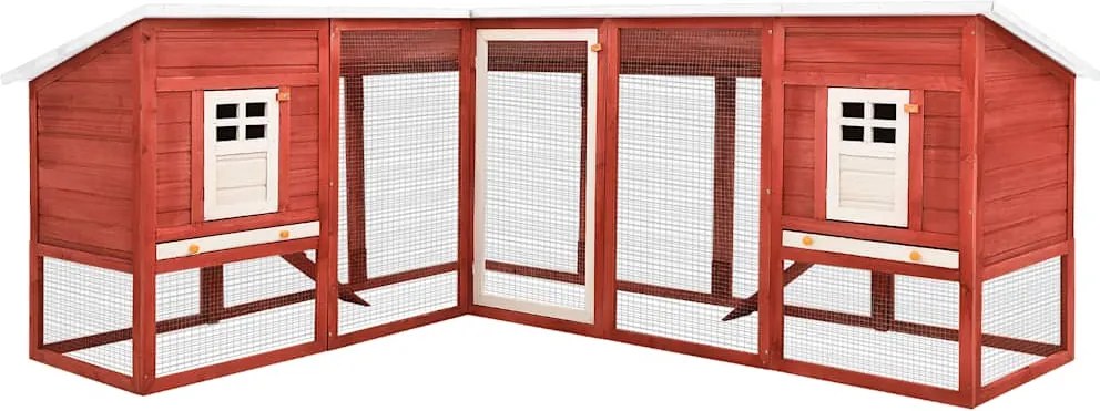 vidaXL Cușcă iepuri exterior, spațiu de joacă, roșu/alb, lemn de brad