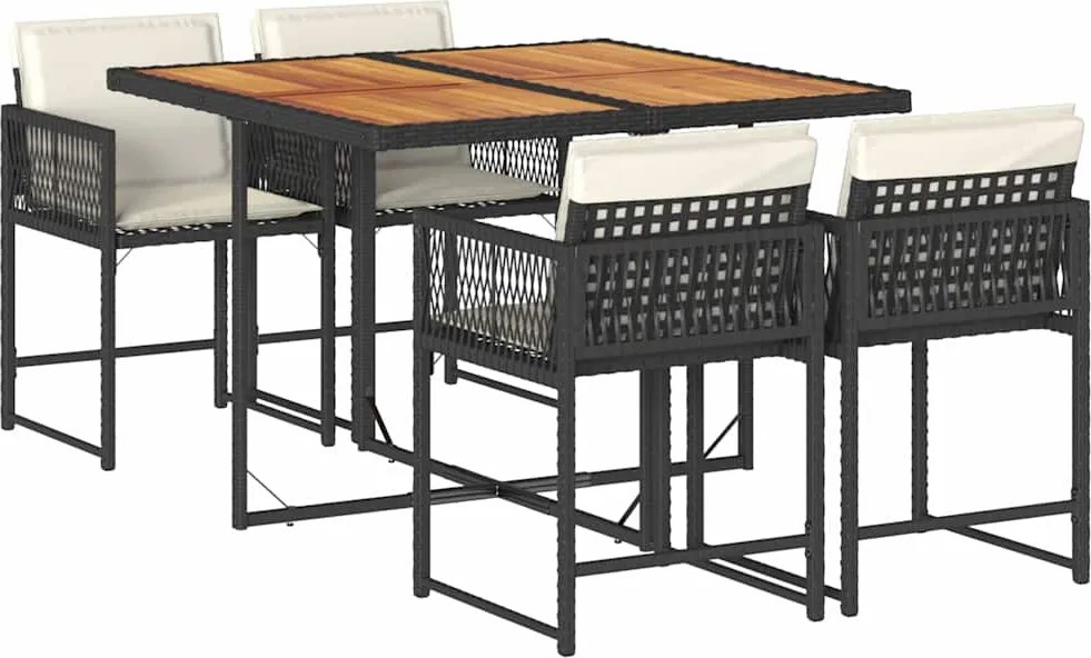 vidaXL Set mobilier de grădină cu perne, 5 piese, negru, poliratan