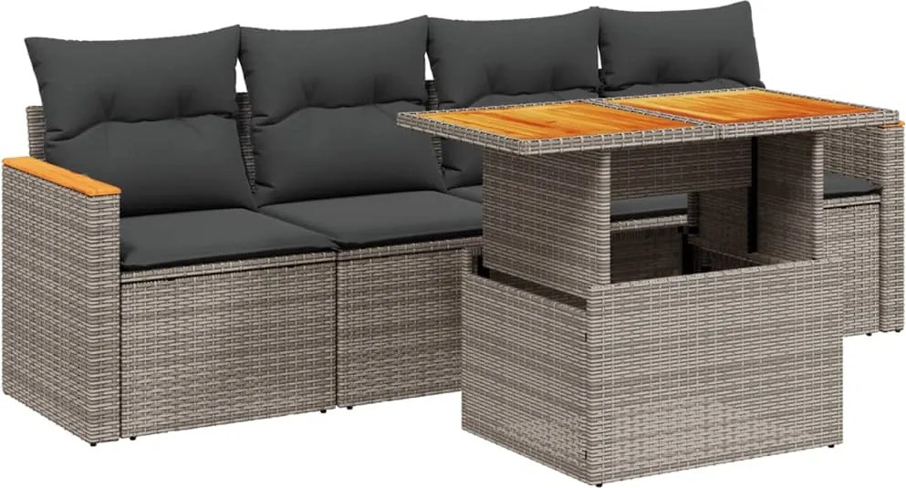 vidaXL Set canapea de grădină cu perne, 5 piese, gri, poliratan