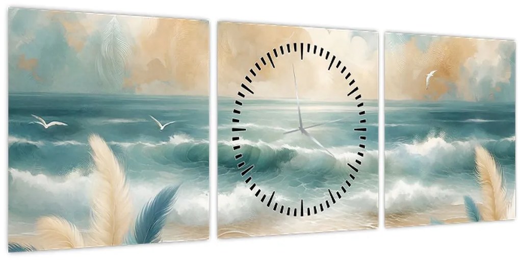 Tablou – Plajă pictată în culori delicate (cu ceas) (90x30 cm)