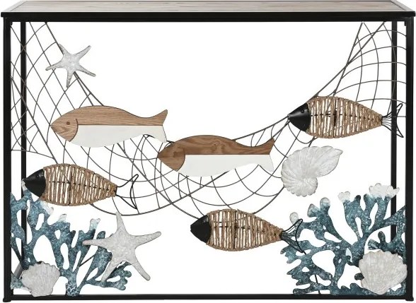 Consolă decorativă din metal și lemn cu temă marină, „Oceans"