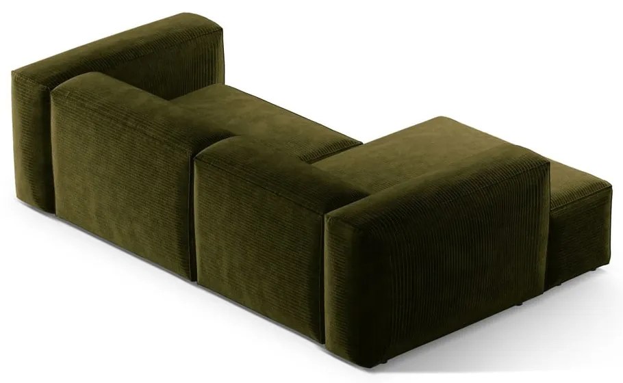 Colțar verde cu tapițerie din catifea reiată (cu colț pe partea stângă/cu șezlong) Bergamo – Cosmopolitan Design