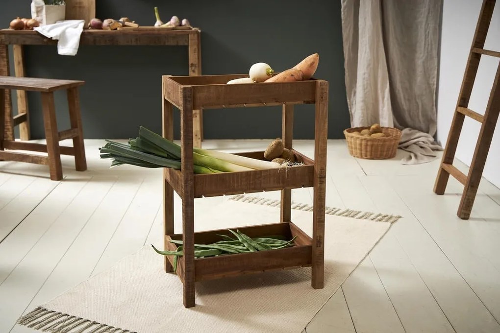 Etajera din lemn de mango si acacia, cu 3 rafturi, Campagne