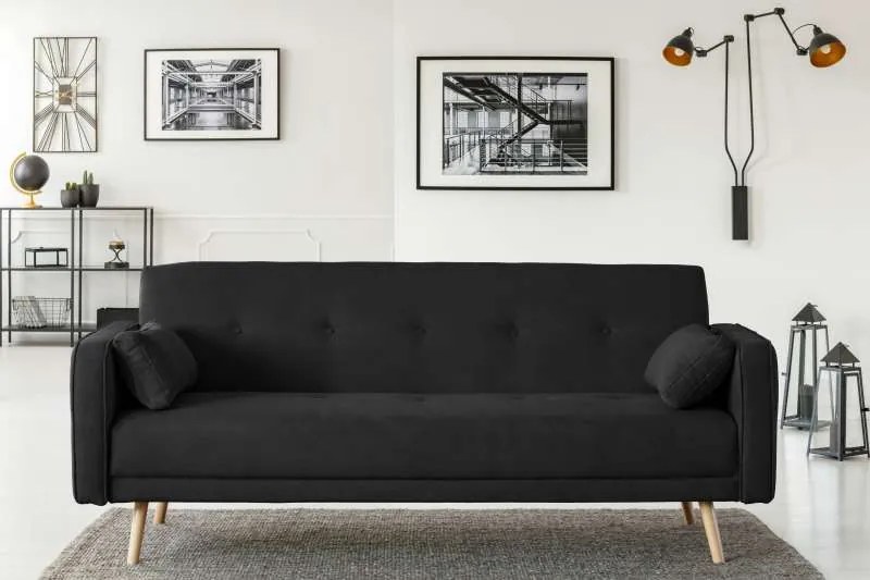 Canapea extensibilă Stuttgart, 3 locuri, negru, 212x93x85 cm