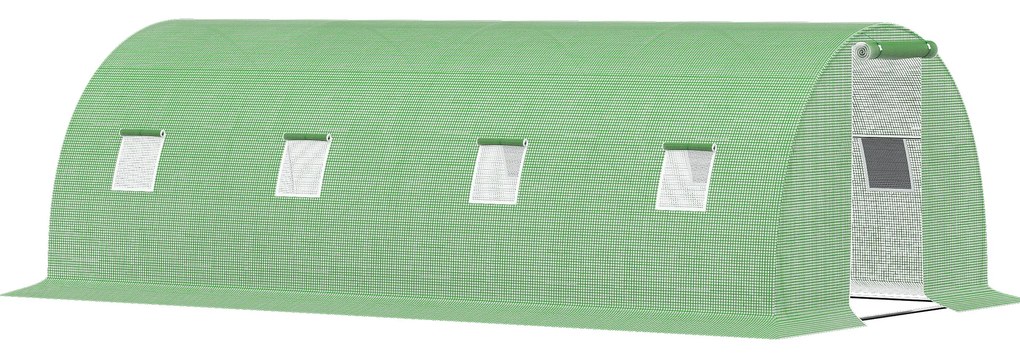 Outsunny Seră de Grădină Tunnel 18 m² dim. 6L x 3l x 2H m - 8 ferestre, Ușă cu Fermoar Rulabil - Structură Tubulară Oțel Galvanizat, Folie PE de Înaltă Densitate Verde | Aosom Romania