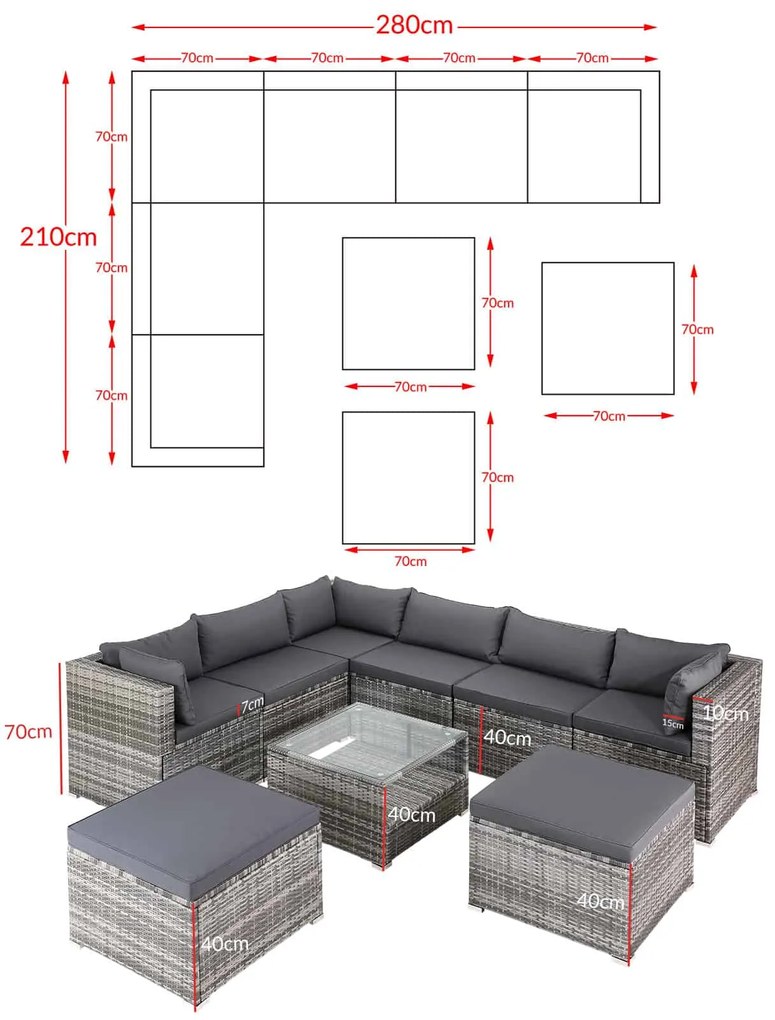 Deuba Set ratan de gradina XXL - perne gri/antracit