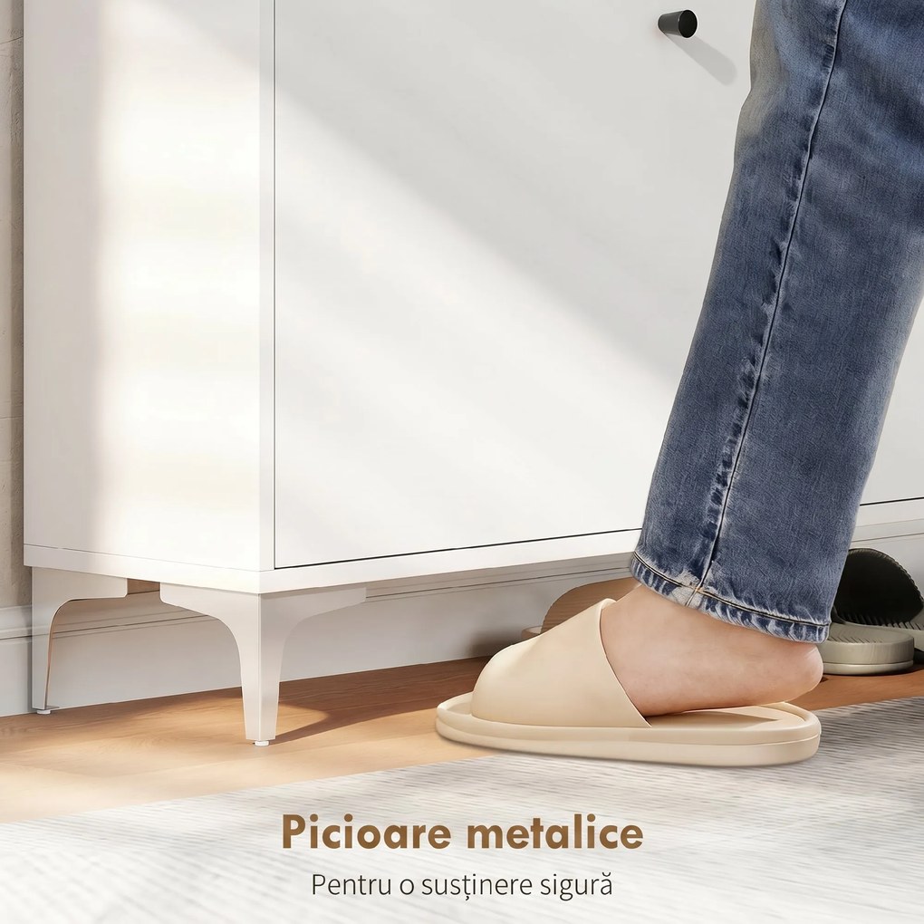 HOMCOM Dulap pentru încălțăminte Slim cu 2 sertare basculante și rafturi ajustabile, din lemn și metal, 80x24x101cm, alb | Aosom Romania