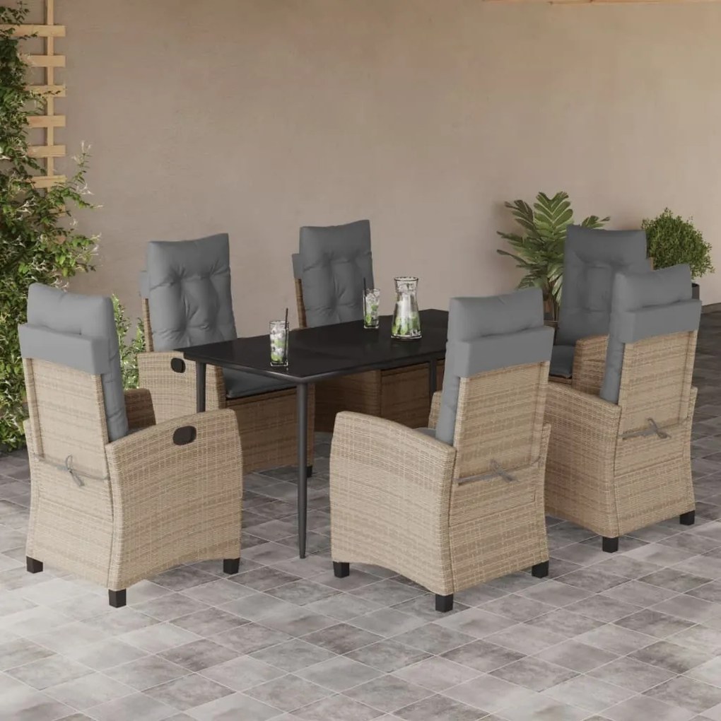 vidaXL Set mobilier pentru grădină, 7 piese, cu perne, bej, poliratan