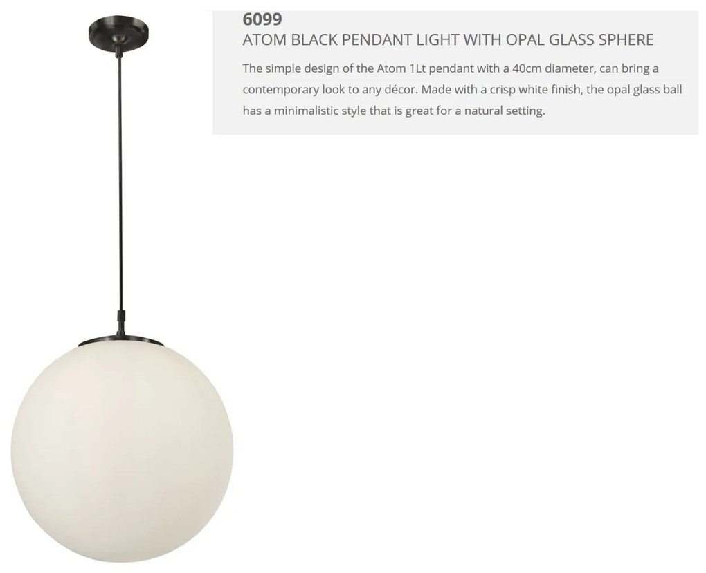 Lustra / Pendul design modern 35cm Atom black / opal 6099 SRT