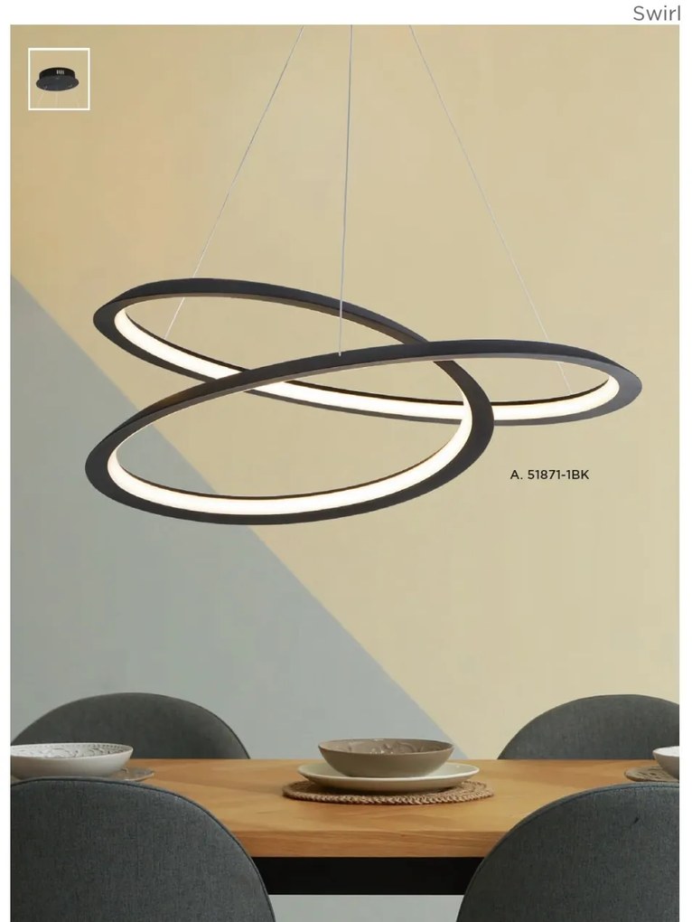 Lustra LED suspendata design modern circular SWIRL 51871-1BK SRT