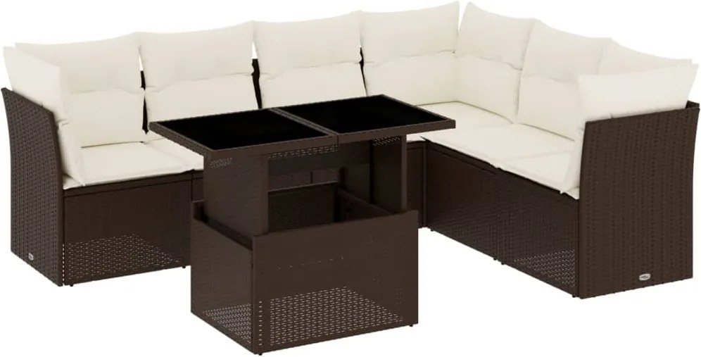 vidaXL Set canapele de grădină cu perne, 7 piese, maro, poliratan