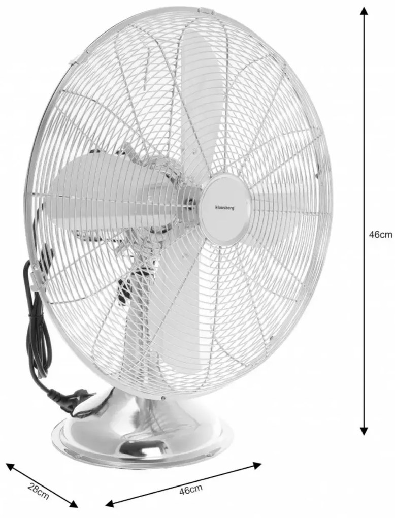 Ventilator de birou, 40 cm, Klausberg KB7538, otel, argintiu