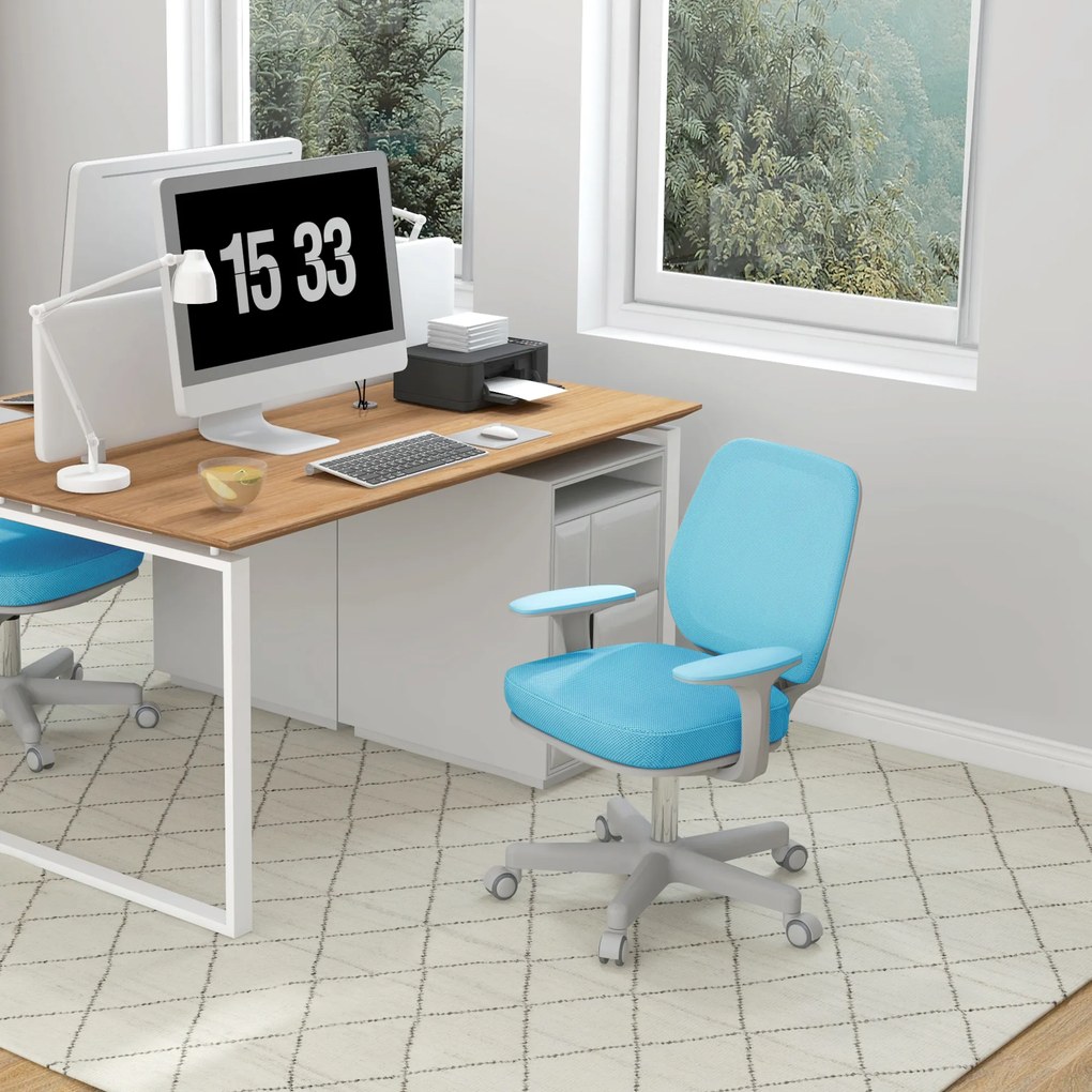 Vinsetto Scaun Birou Ergonomic cu Înălțime Reglabilă, Scaun Rotativ și Respirabil cu Înclinare, 55x48x82.5-94.5 cm, Albastru | Aosom Romania